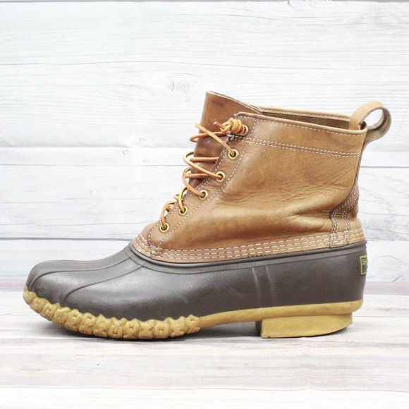 L.L. Bean Other - LL BEAN Brown Unlined 8-Inch Lace Up Leather Rubber Duck Boots Size 12 M